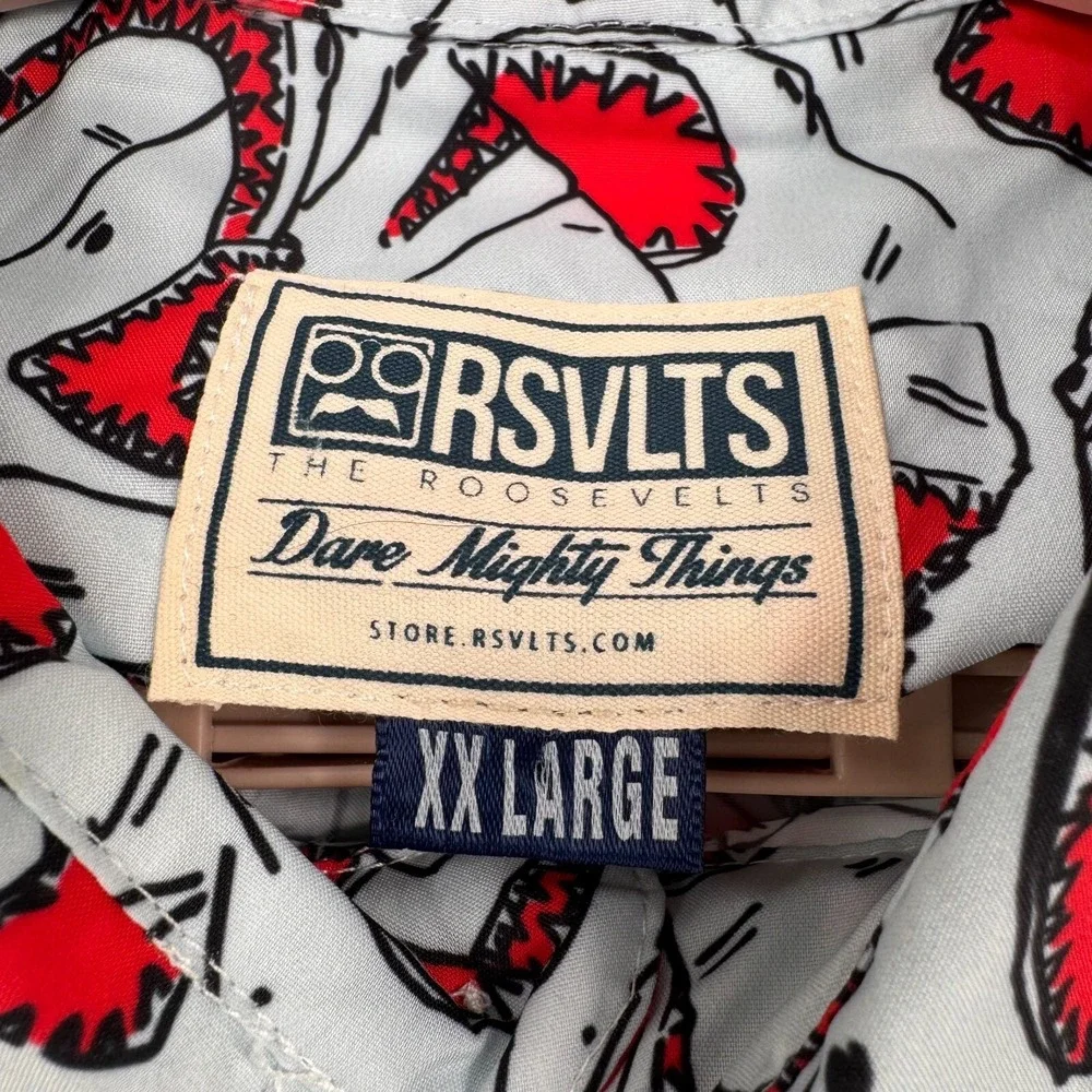 New RSVLTS Shirt Mens XXL Red Great White Shark Jaws KUNUFLEX Short Sleeve - Picture 6 of 13